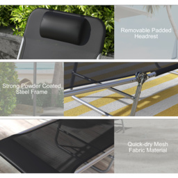 Outsunny Set of Two Steel Frame Sun Loungers, with Reclining Backs - Black - thumbnail 5