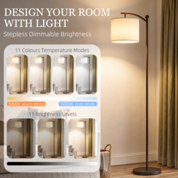 HOMCOM LED Floor Lamp, Stepless Dimmable Reading Standing Lamp with Magnetic Remote Control and 11 Colours Temperature & 11 Brightness Levels, 60 Min Timer for Living Room, Bedroom, Office, Black - thumbnail 4