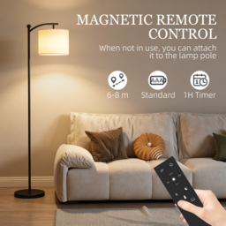 HOMCOM LED Floor Lamp, Stepless Dimmable Reading Standing Lamp with Magnetic Remote Control and 11 Colours Temperature & 11 Brightness Levels, 60 Min Timer for Living Room, Bedroom, Office, Black - thumbnail 6