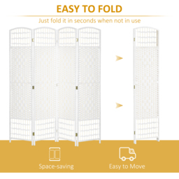 HOMCOM 4 Panel Folding Room Divider, Privacy Screen, Freestanding Paravent Partition Separator for Living Room, Bedroom and Office, 160 x 170cm, White - thumbnail 4