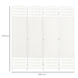 HOMCOM 4 Panel Folding Room Divider, Privacy Screen, Freestanding Paravent Partition Separator for Living Room, Bedroom and Office, 160 x 170cm, White - thumbnail 3