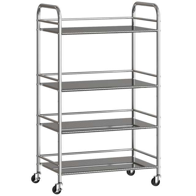 HOMCOM 4 Tier Stainless Steel Kitchen Storage Trolley with Adjustable Shelves - Silver - image 1