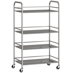 HOMCOM 4 Tier Stainless Steel Kitchen Storage Trolley with Adjustable Shelves - Silver - thumbnail 1