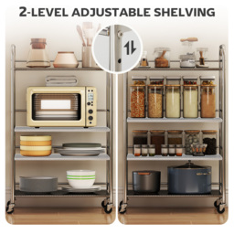 HOMCOM 4 Tier Stainless Steel Kitchen Storage Trolley with Adjustable Shelves - Silver - thumbnail 5