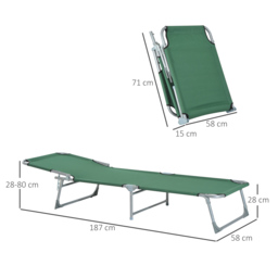Outsunny Portable Lounger: Durable Oxford Cloth, Adjustable Backrest, Easy-Carry Design, Emerald Green - thumbnail 3
