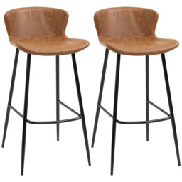 HOMCOM Bar Stools Set of 2, PU Leather Upholstered Bar Chairs, Counter Bar Stool with Backs and Steel Legs for Dining Room, Brown - Aosom UK - thumbnail 1