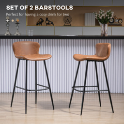 HOMCOM Bar Stools Set of 2, PU Leather Upholstered Bar Chairs, Counter Bar Stool with Backs and Steel Legs for Dining Room, Brown - Aosom UK - thumbnail 4