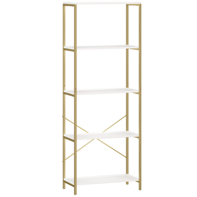 HOMCOM 5-Tier Bookshelf, Modern Bookcase with Metal Frame - White and Gold Tone - image 1