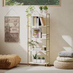 HOMCOM 5-Tier Bookshelf, Modern Bookcase with Metal Frame - White and Gold Tone - thumbnail 8