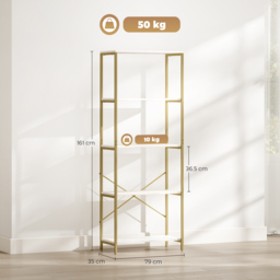 HOMCOM 5-Tier Bookshelf, Modern Bookcase with Metal Frame - White and Gold Tone - thumbnail 3