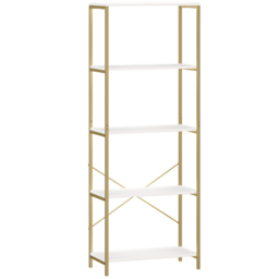 HOMCOM 5-Tier Bookshelf, Modern Bookcase with Metal Frame - White and Gold Tone - thumbnail 1