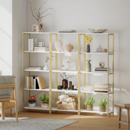 HOMCOM 5-Tier Bookshelf, Modern Bookcase with Metal Frame - White and Gold Tone - thumbnail 9