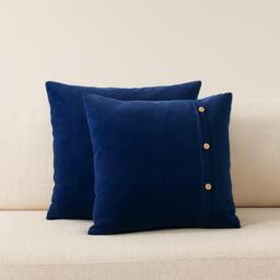 Set of 2 Quinn Cushion with Cotton-Soft Velvet Pile and Plush Filler, Handcrafted Pillow Ideal for Sofa and Bed, 45L x 45W x 15H cm, Blue - Aosom UK