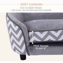 PawHut Dog Sofa Pet Couch for XS Dogs w/ Removable Sponge Padded Cushion - Grey - Aosom UK - thumbnail 5