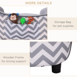 PawHut Dog Sofa Pet Couch for XS Dogs w/ Removable Sponge Padded Cushion - Grey - Aosom UK - thumbnail 6