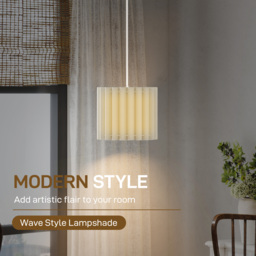 HOMCOM Linen Pendant Light, Modern Wave Ceiling Light Shade, E27 Lampshade for Living Room, Bedroom, Kitchen, Hallway, White - thumbnail 4