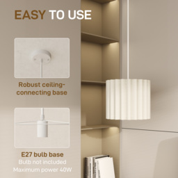 HOMCOM Linen Pendant Light, Modern Wave Ceiling Light Shade, E27 Lampshade for Living Room, Bedroom, Kitchen, Hallway, White - thumbnail 5