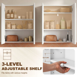 HOMCOM Wall Mounted Mirror Cabinet, Wooden Bathroom Storage with Adjustable Shelf, Double Door, 60Wx15Dx75H cm, White - Aosom UK - thumbnail 5