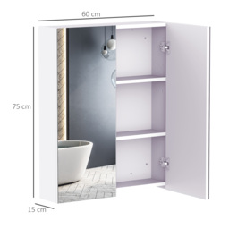 HOMCOM Wall Mounted Mirror Cabinet, Wooden Bathroom Storage with Adjustable Shelf, Double Door, 60Wx15Dx75H cm, White - Aosom UK - thumbnail 3