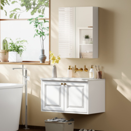 HOMCOM Wall Mounted Mirror Cabinet, Wooden Bathroom Storage with Adjustable Shelf, Double Door, 60Wx15Dx75H cm, White - Aosom UK - thumbnail 9