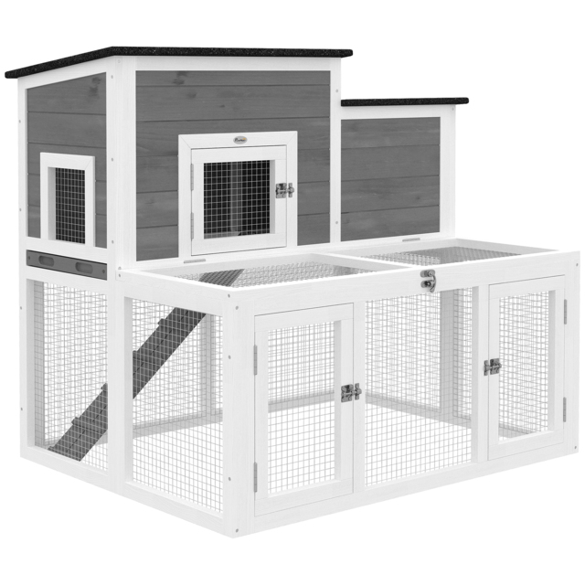 PawHut Wooden Rabbit Hutch, Indoor Outdoor Bunny Cage with Waterproof & Openable Roof, Pull Out Tray and Ramp, Guinea Pig Hutch - image 1