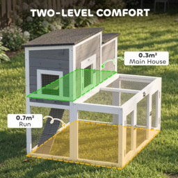 PawHut Wooden Rabbit Hutch, Indoor Outdoor Bunny Cage with Waterproof & Openable Roof, Pull Out Tray and Ramp, Guinea Pig Hutch - thumbnail 4