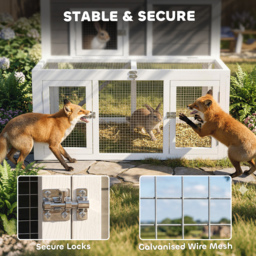 PawHut Wooden Rabbit Hutch, Indoor Outdoor Bunny Cage with Waterproof & Openable Roof, Pull Out Tray and Ramp, Guinea Pig Hutch - thumbnail 7