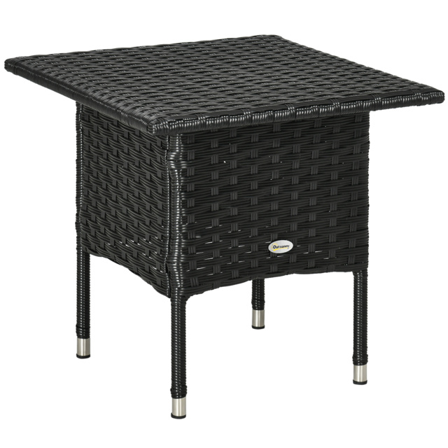 Outsunny Rattan Side Table, Weather-Resistant Outdoor Coffee Table with Durable Plastic Board, Full Woven Top for Garden, Balcony, Black - Aosom UK - image 1