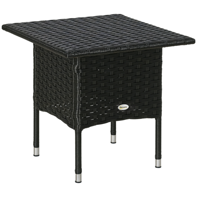 Outsunny Rattan Side Table, Weather-Resistant Outdoor Coffee Table with Durable Plastic Board, Full Woven Top for Garden, Balcony, Black - Aosom UK - image 1