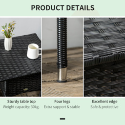 Outsunny Rattan Side Table, Weather-Resistant Outdoor Coffee Table with Durable Plastic Board, Full Woven Top for Garden, Balcony, Black - Aosom UK - thumbnail 6