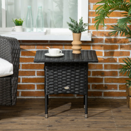 Outsunny Rattan Side Table, Weather-Resistant Outdoor Coffee Table with Durable Plastic Board, Full Woven Top for Garden, Balcony, Black - Aosom UK - thumbnail 7