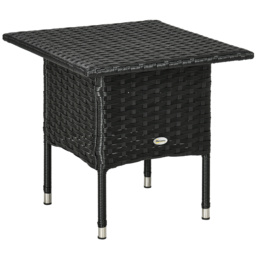 Outsunny Rattan Side Table, Weather-Resistant Outdoor Coffee Table with Durable Plastic Board, Full Woven Top for Garden, Balcony, Black - Aosom UK