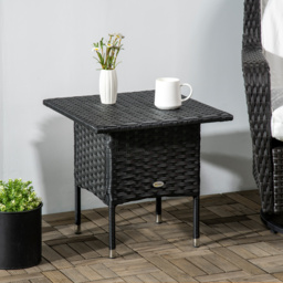 Outsunny Rattan Side Table, Weather-Resistant Outdoor Coffee Table with Durable Plastic Board, Full Woven Top for Garden, Balcony, Black - Aosom UK - thumbnail 2