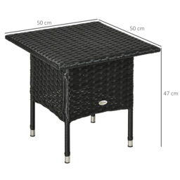 Outsunny Rattan Side Table, Weather-Resistant Outdoor Coffee Table with Durable Plastic Board, Full Woven Top for Garden, Balcony, Black - Aosom UK - thumbnail 3