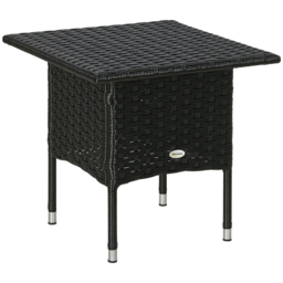 Outsunny Rattan Side Table, Weather-Resistant Outdoor Coffee Table with Durable Plastic Board, Full Woven Top for Garden, Balcony, Black - Aosom UK