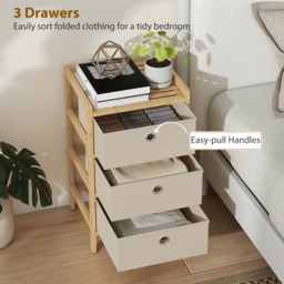 HOMCOM Chest of Drawers, 3 Fabric Drawers Narrow Dresser with Bamboo Frame, Cream White - thumbnail 4