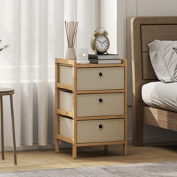 HOMCOM Chest of Drawers, 3 Fabric Drawers Narrow Dresser with Bamboo Frame, Cream White - thumbnail 2