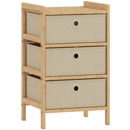 HOMCOM Chest of Drawers, 3 Fabric Drawers Narrow Dresser with Bamboo Frame, Cream White - thumbnail 1