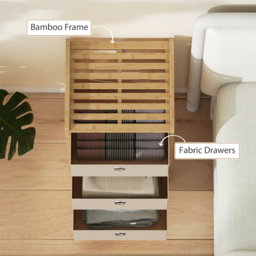 HOMCOM Chest of Drawers, 3 Fabric Drawers Narrow Dresser with Bamboo Frame, Cream White - thumbnail 7