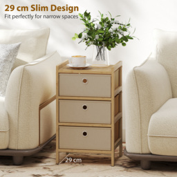 HOMCOM Chest of Drawers, 3 Fabric Drawers Narrow Dresser with Bamboo Frame, Cream White - thumbnail 6