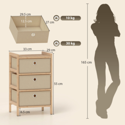 HOMCOM Chest of Drawers, 3 Fabric Drawers Narrow Dresser with Bamboo Frame, Cream White - thumbnail 3