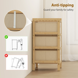 HOMCOM Chest of Drawers, 3 Fabric Drawers Narrow Dresser with Bamboo Frame, Cream White - thumbnail 8