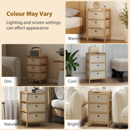 HOMCOM Chest of Drawers, 3 Fabric Drawers Narrow Dresser with Bamboo Frame, Cream White - thumbnail 9
