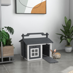 PawHut Indoor Rabbit Hutch, Portable Small Animal House Outdoor with Top Handle, Openable Roof - Grey - Aosom UK - thumbnail 2