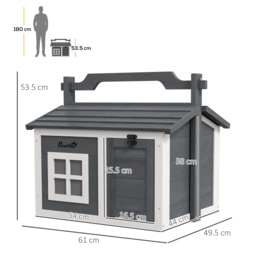 PawHut Indoor Rabbit Hutch, Portable Small Animal House Outdoor with Top Handle, Openable Roof - Grey - Aosom UK - thumbnail 3