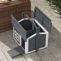 PawHut Indoor Rabbit Hutch, Portable Small Animal House Outdoor with Top Handle, Openable Roof - Grey - Aosom UK - thumbnail 9