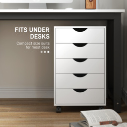 HOMCOM 5 Drawer Mobile Filing Cabinet, Vertical File Cabinet, Modern Rolling Office Storage Organizer Cupboard, White - thumbnail 6
