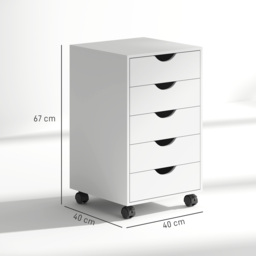HOMCOM 5 Drawer Mobile Filing Cabinet, Vertical File Cabinet, Modern Rolling Office Storage Organizer Cupboard, White - thumbnail 3