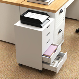 HOMCOM 5 Drawer Mobile Filing Cabinet, Vertical File Cabinet, Modern Rolling Office Storage Organizer Cupboard, White - thumbnail 8