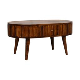 Solid Mango Wood Round Coffee Table with 2 Smooth-Gliding Drawers, Handcrafted Eco-Friendly Desk for Living Room, 50L x 80W x 40H cm, Brown - Aosom UK - thumbnail 6